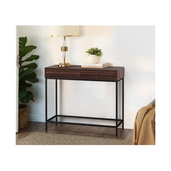 Masă consolă maro închis cu blat cu aspect de lemn de nuc 35x90 cm Celine – Støraa-image-1