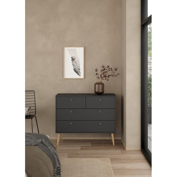 Comodă gri antracit joasă 99x82 cm Bodo – Tvilum-image-1