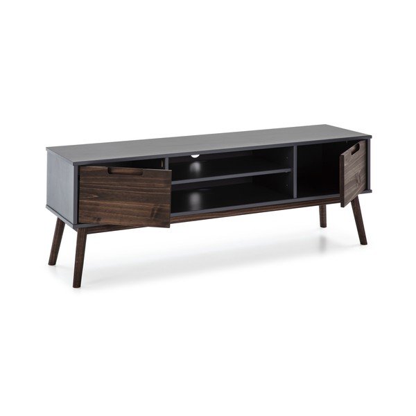Masă TV gri antracit/maro închis din lemn masiv de pin 140x52,5 cm Nussa – Marckeric-image-2