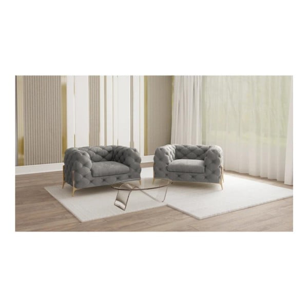 Fotoliu gri cu tapițerie din catifea Chelsea Bis – Ropez-image-1