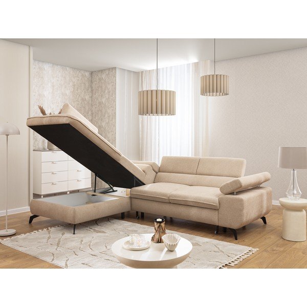 Colțar bej cu tapițerie din chenille (cu colț pe partea stângă/în formă de ”L”) Marbeya  – Ropez-image-4