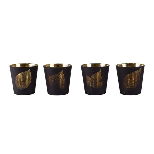 Set 4 suporturi din sticlă pentru lumânări KJ Collection Black With Gold