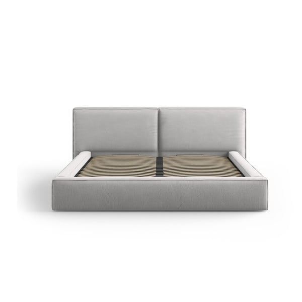 Pat matrimonial gri deschis tapițat cu spațiu de depozitare și somieră  160x200 cm Arendal – Cosmopolitan Design-image-2
