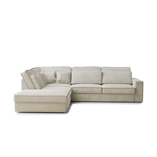 Colțar grej cu tapițerie din chenille (cu colț pe partea stângă/în formă de ”L”) Kirou – Maison de Rêve