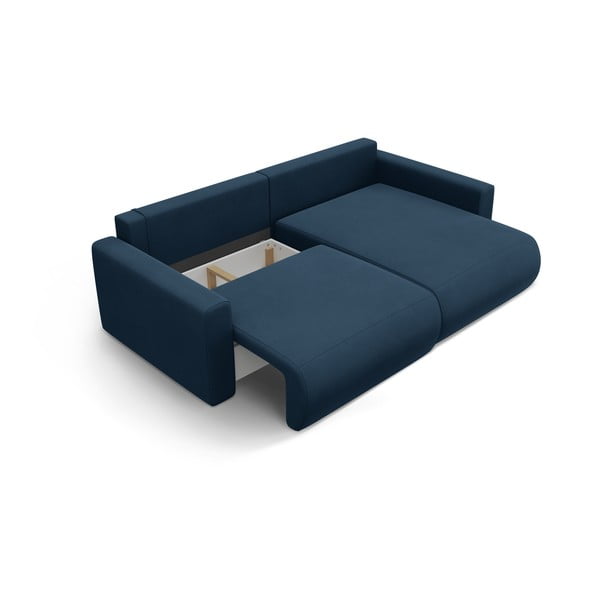 Colțar albastru închis extensibil, cu spațiu de depozitare cu tapițerie din catifea Belfast – Cosmopolitan Design-image-3