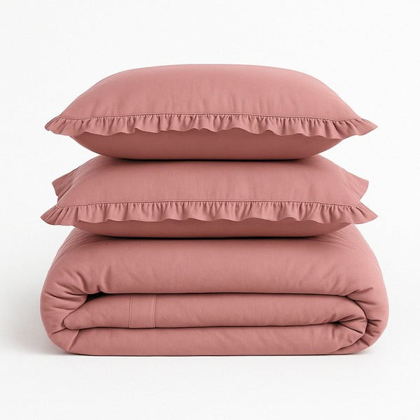 Lenjerie de pat roz din bumbac ranforcé pentru pat de o persoană 140x200 cm Ruffle Striped – Mila Home Luxury