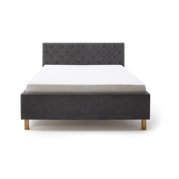 Pat matrimonial gri închis tapițat cu spațiu de depozitare cu somieră 180x200 cm San Remo – Meise Möbel-image-2