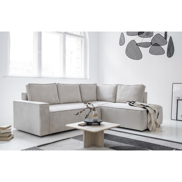 Colțar alb extensibil cu tapițerie din catifea reiată  (cu colț pe partea dreaptă) Brave Dave – Miuform-image-3