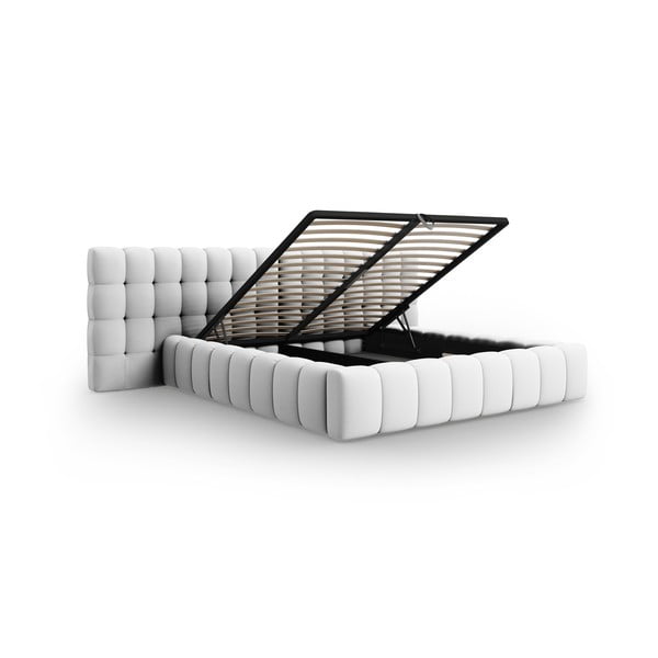 Pat matrimonial gri deschis tapițat cu spațiu de depozitare cu somieră 200x200 cm Mamaia – Micadoni Home-image-3