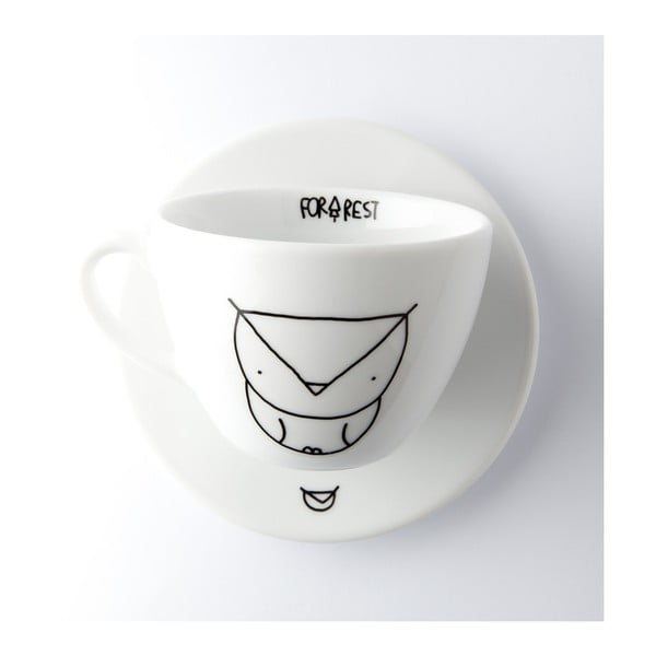 Ceașcă pentru cafea cu farfurie FOR.REST Design Owl, 200 ml