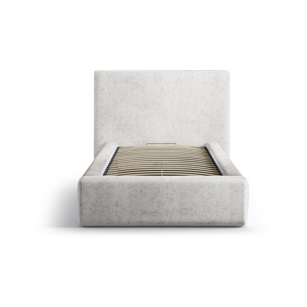 Pat gri deschis tapițat cu spațiu de depozitare cu somieră 90x200 cm Amy – Micadoni -image-3