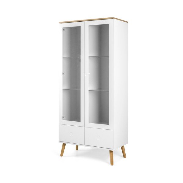 Vitrină cu detalii în decor de stejar Tenzo Dot, înălțime 175 cm, alb-image-2