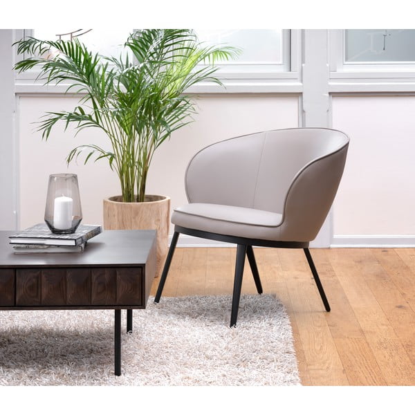 Fotoliu gri/bej cu tapițerie din imitație de piele Gain – Unique Furniture-image-1