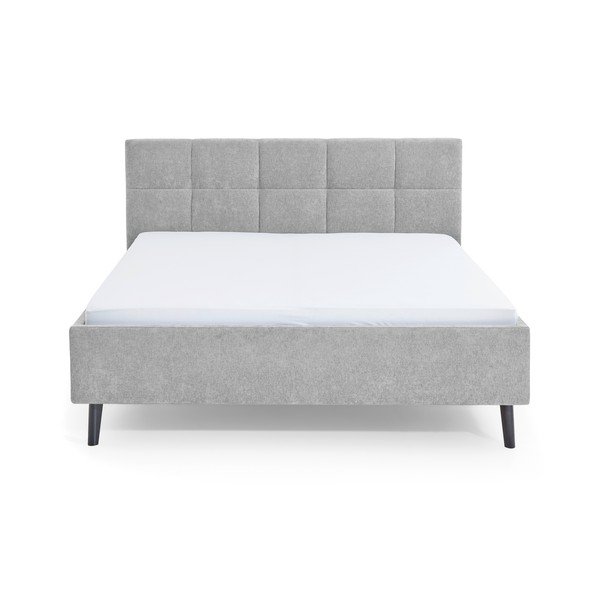 Pat matrimonial gri tapițat cu spațiu de depozitare cu somieră 180x200 cm Nova – Meise Möbel