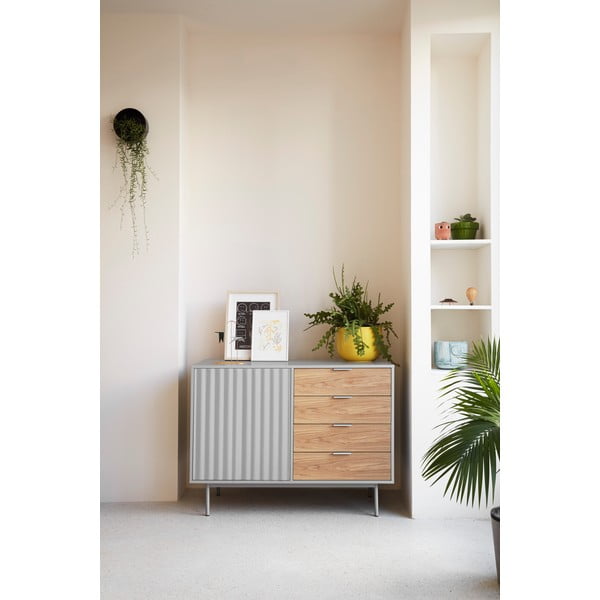 Comodă gri/în culoare naturală joasă cu aspect de lemn de stejar 108x80 cm Sierra – Teulat-image-1