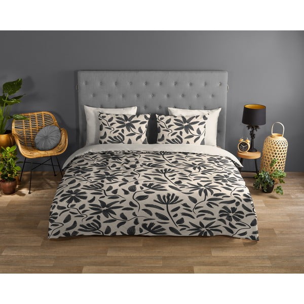 Lenjerie de pat neagră-bej din bumbac pentru pat de o persoană, extinsă 140x220 cm Emilia – Good Morning-image-1