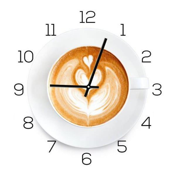 Ceas de perete din sticlă DecoMalta Coffee Time, 30 x 30 cm