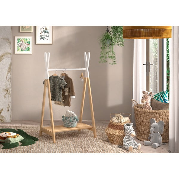 Cuier pentru copii alb/în culoare naturală din lemn masiv de pin KIDDY – Vipack-image-1