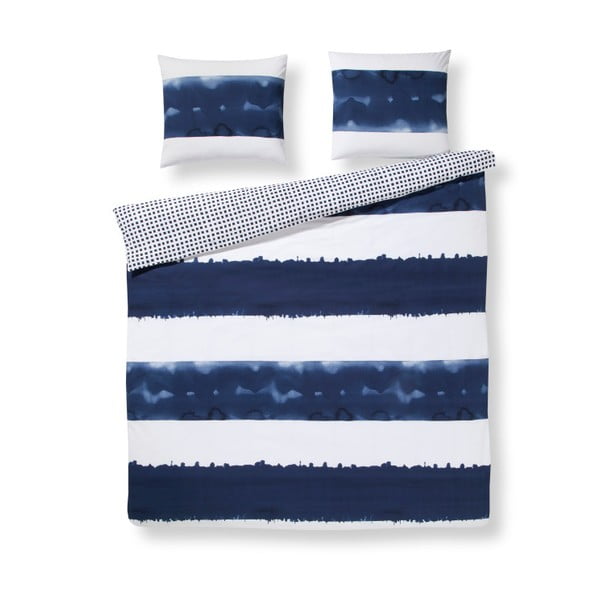Lenjerie din bumbac pentru pat de o persoană Ekkelboom Didi Blue, 140 x 200 cm, albastru - alb