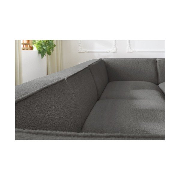 Colțar modular gri închis cu tapițerie din țesătură bouclé (cu colț pe partea dreaptă/în formă de "U") Megeve – Bobochic Paris-image-3
