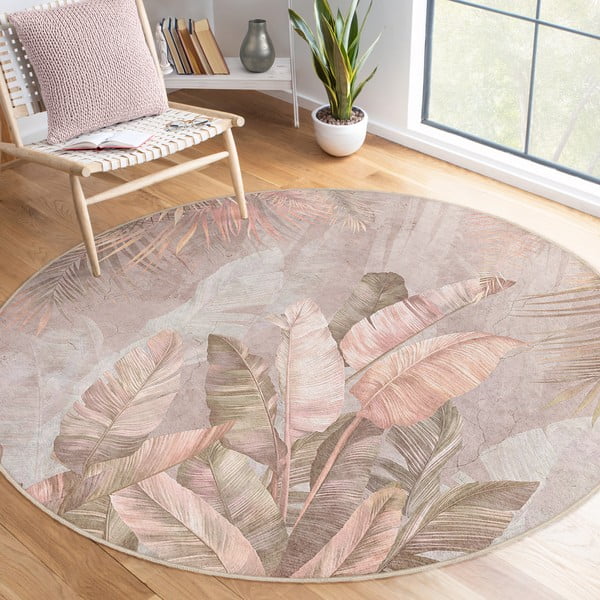 Covor roz deschis lavabil rotund ø 120 cm Dusty Leaves – Mila Home-image-1