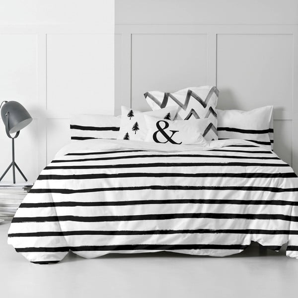Husă din bumbac pentru pilotă Blanc Stripes, 140 x 200 cm-image-4