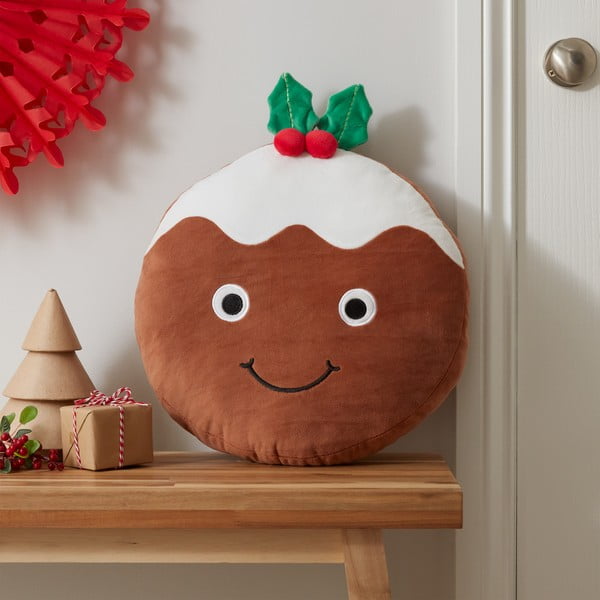 Pernă decorativă din pluș 35x35 cm  cu model de Crăciun Christmas Pudding – Catherine Lansfield-image-1