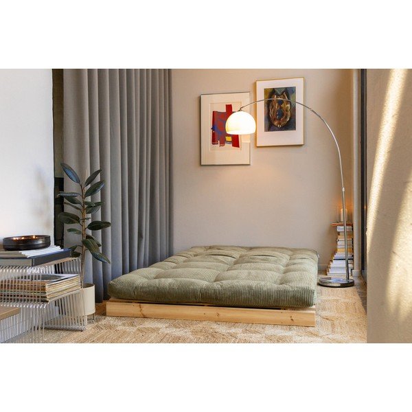 Canapea verde extensibilă cu tapițerie din catifea reiată  140 cm Roots – Karup-image-1