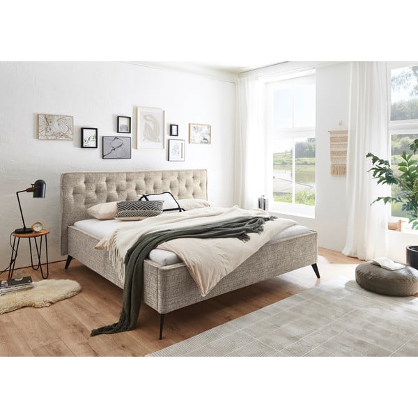 Pat matrimonial bej tapițat fără somieră 180x200 cm Alicante – Meise Möbel-image-1