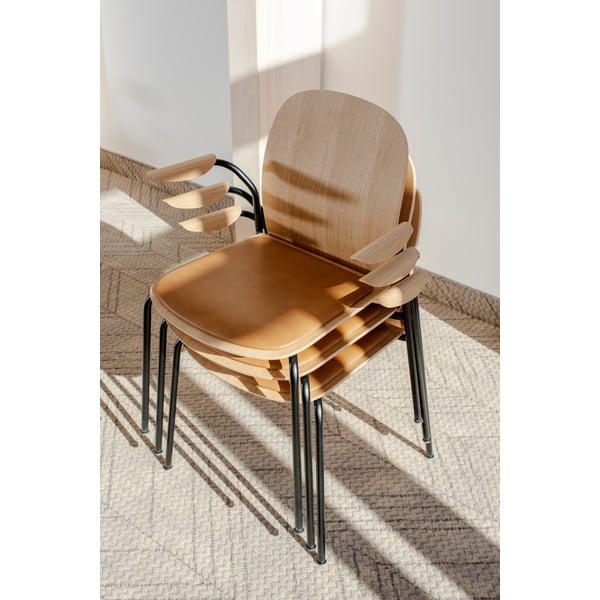 Scaune de dining maro coniac/în culoare naturală cu cotiere/stivuibile 2 buc. cu aspect de lemn de stejar Book – Gazzda-image-1