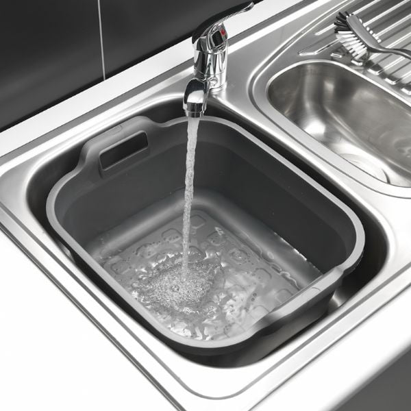 Lighean din plastic cu două mânere Addis, 39 x 32 x 14 cm, gri metalic-image-1