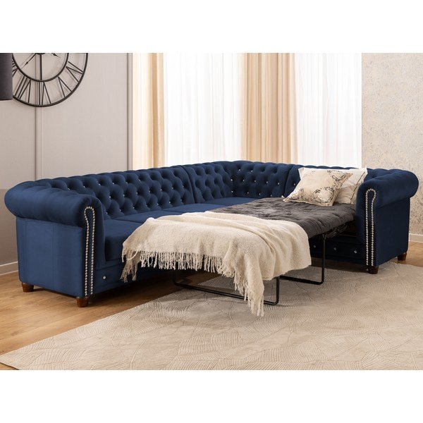 Colțar albastru extensibil cu tapițerie din catifea (cu colț pe partea dreaptă/în formă de ”L”) York Blik – Ropez-image-4