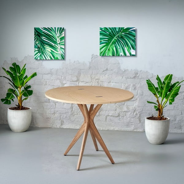 Masă de dining rotundă extensibilă cu blat cu aspect de lemn de  frasin  45x90 cm Jubi – Ragaba-image-4