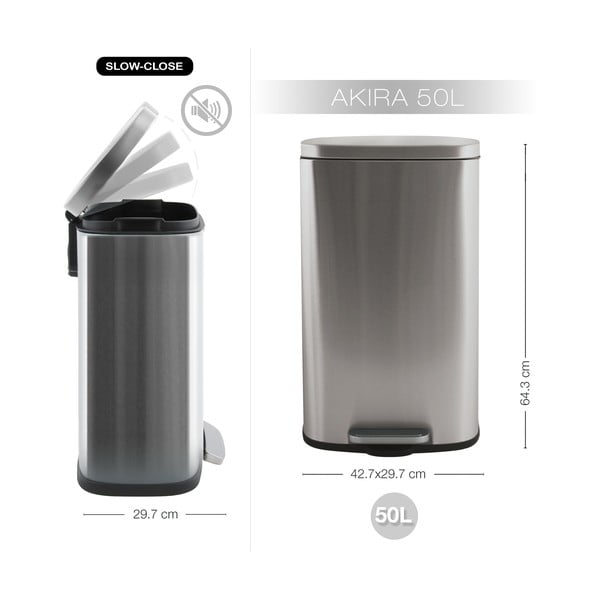 Coș de gunoi argintiu mat cu pedală din oțel 50 l   Akira – Spirella-image-4