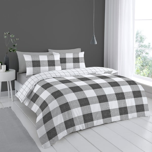 Lenjerie de pat alb-gri 200x135 cm Bold Check - Cloudsoft-image-1