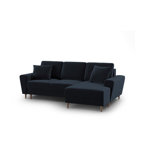 Colțar albastru închis extensibil, cu spațiu de depozitare cu tapițerie din catifea (cu colț pe partea dreaptă, cu șezlong) Kyoto – Cosmopolitan Design-image-1