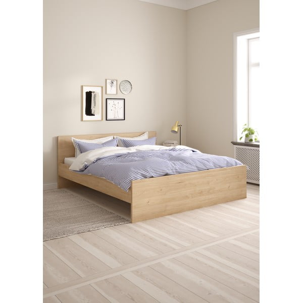 Pat matrimonial în culoare naturală cu aspect de lemn de stejar fără somieră 180x200 cm Naia – Tvilum-image-1