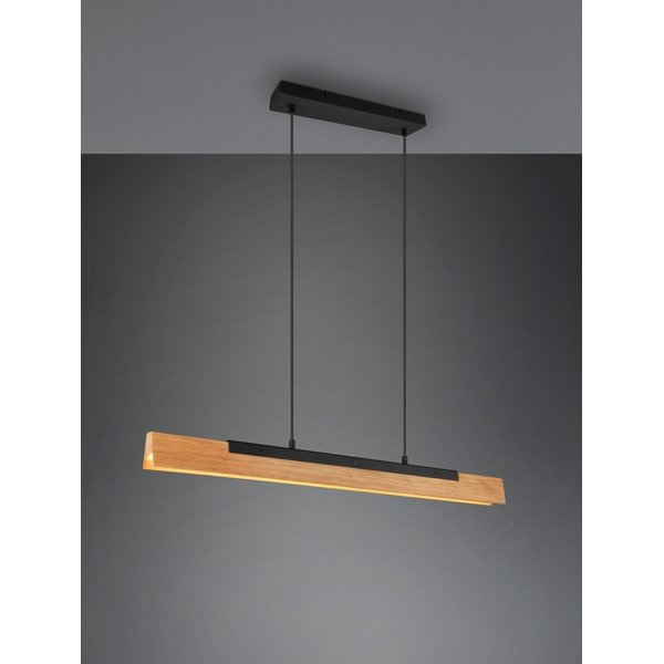 Lustră negru-mat LED cu abajur din lemn Kerala – Trio-image-3