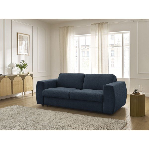 Canapea albastru-închis pentru dormitul zilnic/extensibilă cu tapițerie din chenille 240 cm Hugo – Bobochic Paris-image-1