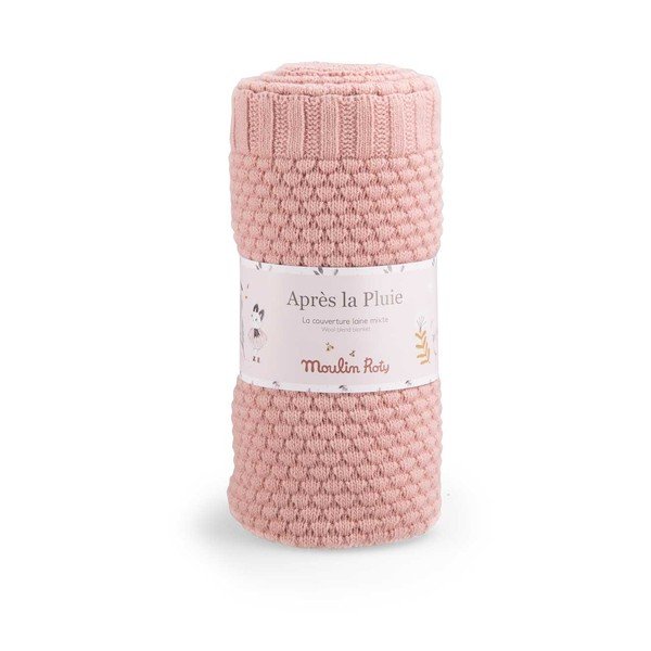 Pătură tricotată pentru copii roz 75x86 cm Après la Pluie – Moulin Roty-image-1