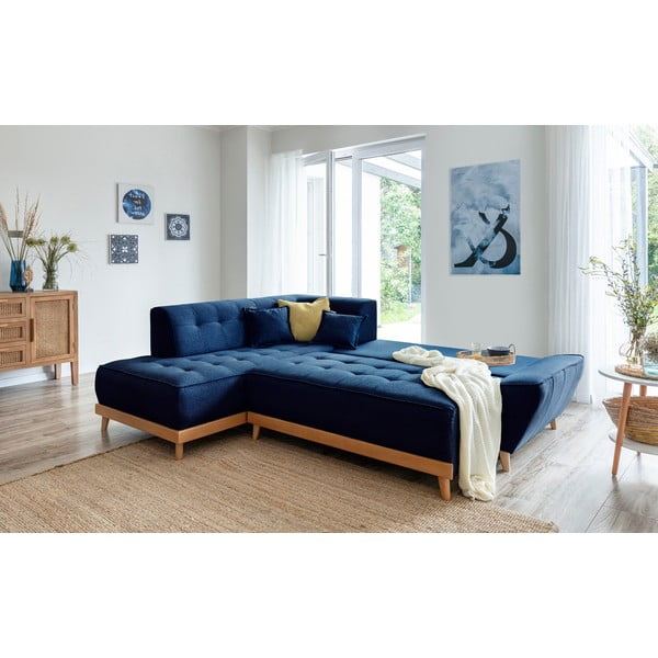 Colțar extensibil cu șezlong pe partea stângă Miuform Dazzling Daisy L, albastru petrol-image-4