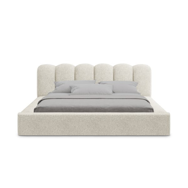 Pat matrimonial bej tapițat cu spațiu de depozitare cu somieră 160x200 cm Mano – Makamii-image-3