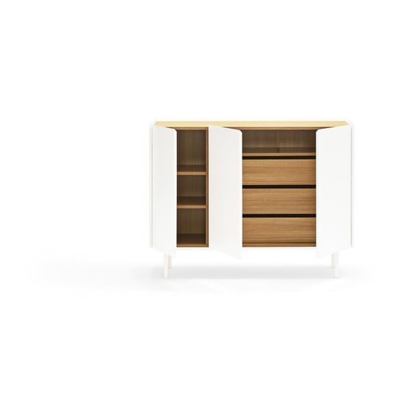 Comodă albă joasă cu aspect de lemn de stejar 110x85 cm Arista – Teulat-image-4