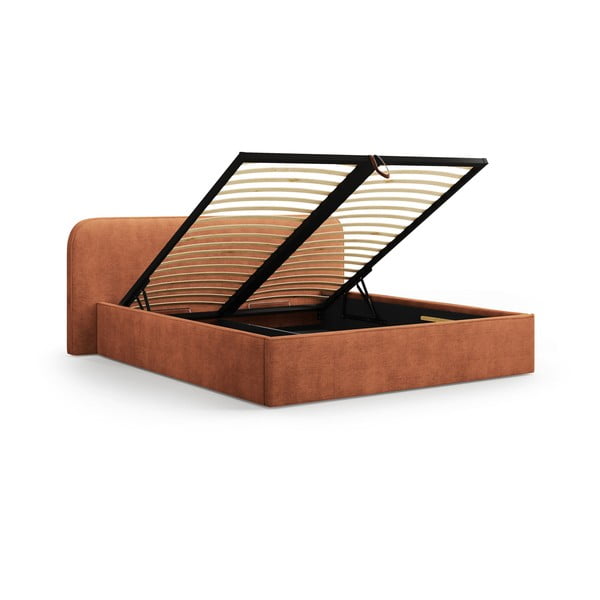 Pat matrimonial cărămiziu tapițat cu spațiu de depozitare cu somieră 160x200 cm Elizabeth – Micadoni -image-2