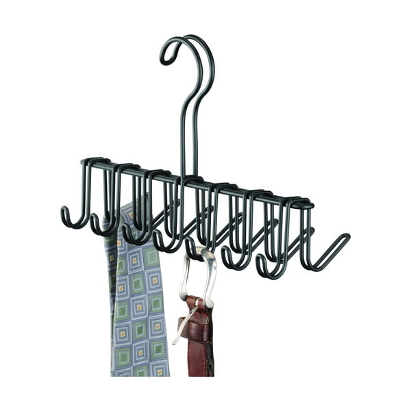 Cuier metalic pentru cravate și curele iDesign Classico, 17 x 25 cm, negru-image-2