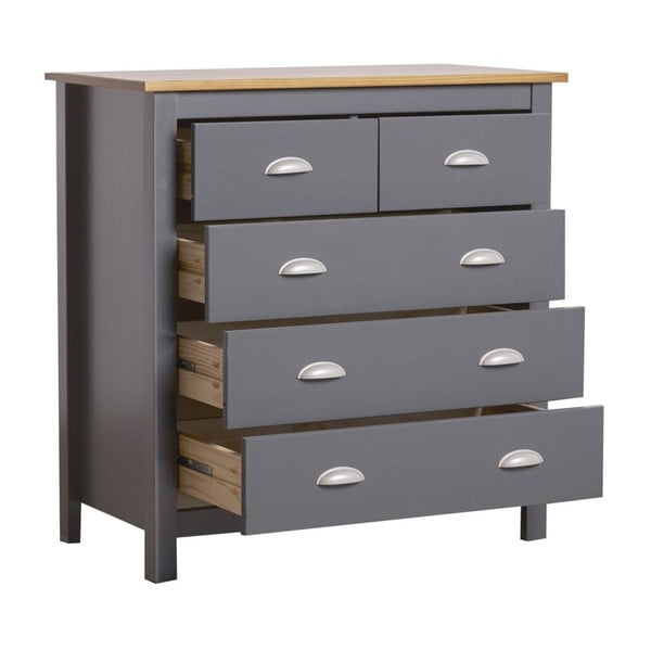Comodă cu 5 sertare din lemn masiv de pin Marckeric Jade, gri antracit-image-4