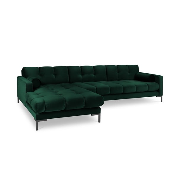 Colțar din catifea cu extensie pe partea stângă Cosmopolitan Design Bali, verde închis-image-2