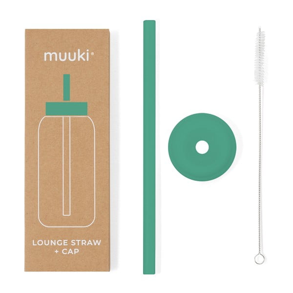 Pai de băut cu perie de curățare/cu capac inclus din silicon Frosted Green – Muuki