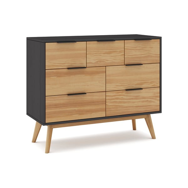 Comodă negru/natural  joasă din lemn de pin 120x83 cm Lavis – Marckeric-image-4