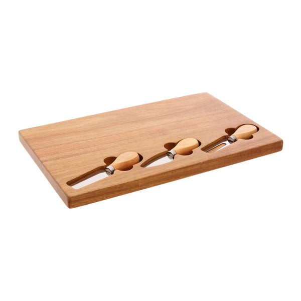 Set tocător din lemn de arbore de cauciuc și 3 cuțite pentru brânzeturi Premier Housewares, 23 x 37 cm